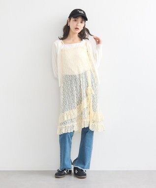 earth music&ecology シルバーボタン透かし編みニットカーディガン Ivory