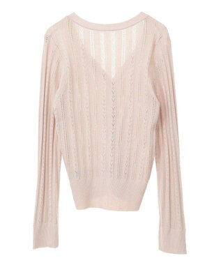 earth music&ecology シルバーボタン透かし編みニットカーディガン Beige