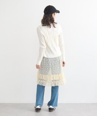 earth music&ecology シルバーボタン透かし編みニットカーディガン Ivory