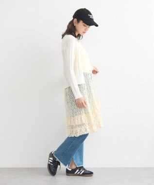 earth music&ecology シルバーボタン透かし編みニットカーディガン Ivory