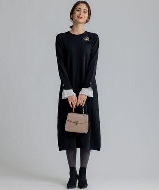 組曲 S 袖フリルニット ワンピース ブラック系