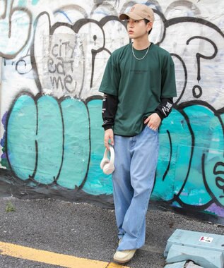 WEGO 【ユニセックス着用ITEM/2点SET】アクセ付きグラフィックアンサンブルT（LS） グリーン