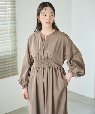 #Newans 【アイロンいらず】ウエストギャザーワンピース ブラウン