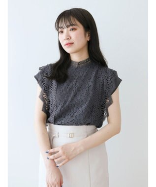 Green Parks ・Ｐｅｔｉｔ　Ｆｌｅｕｒ　フレンチレーシ－ブラウス Charcoal Gray