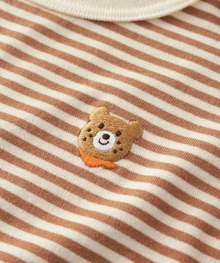 MIKI HOUSE HOT BISCUITS 【70-120cm】【Everyday Series】ワンポイント ボーダー長袖Tシャツ ベージュ