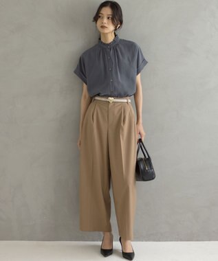 組曲 バウンディングシャーティング バンドカラーフリル ブラウス グレー系