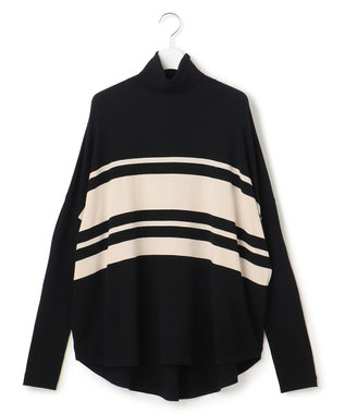 ICB L 【新色追加・WEB限定カラーあり】 ヴィスコースワイド タートルネックプルオーバー トープ×ブラックボーダー