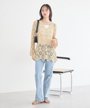 earth music&ecology クロシェ風プルオーバー Light Yellow