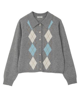 earth music&ecology 【予約】襟付きアーガイルニットカーディガン グレー