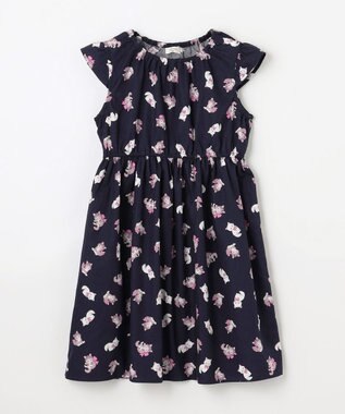 ANY KIDS 総柄 サマーワンピース ネイビー×ネコ