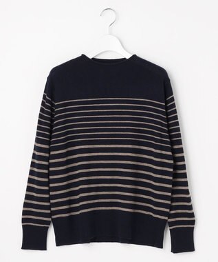 J.PRESS LADIES L SOFT TOUCH WOOL ボーダー ニット ネイビー×モカ系