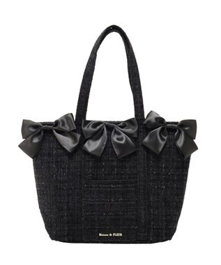 Maison de FLEUR ツイードボリュームリボントートバッグ Black