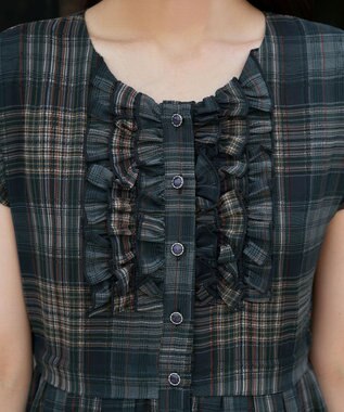 Tiaclasse L 【洗える】フリルワンピース ネイビーチェック