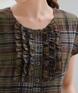 Tiaclasse L 【洗える】フリルワンピース ブラウンチェック