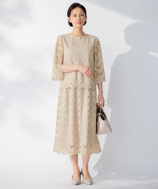 自由区 【セットアップ対応・洗える・XSサイズあり】レースコンビ スカート ベージュ系