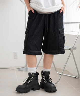 WEGO 【ウエストゴム/2WAY】2WAYデニムカーゴパンツ デニムブラックソノタ