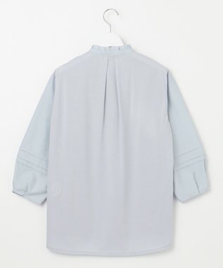 J.PRESS LADIES L コンビジャージー フリルネック カットソー サックスブルー系