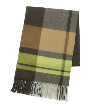 MOONBAT 【洗える】FURLA ウール100%超大判ブロックチェックストールマフラー／幅70cm オリーブグリーン