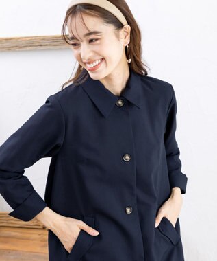 Tiaclasse L 【洗える】ステンカラーコート ネイビー