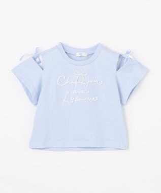 ANY KIDS 【洗濯機可能】肩あき ロゴ刺繍Tシャツ サックスブルー