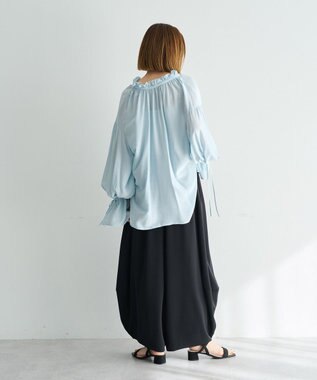 YECCA VECCA シャーリングギャザーリボンブラウス Sax