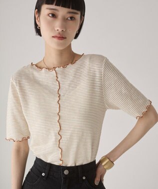 WEGO 【ANGIE VINTAGE】シアーボーダーメロウトップス ベージュボーダー