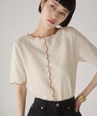 WEGO 【ANGIE VINTAGE】シアーボーダーメロウトップス ベージュボーダー