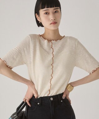 WEGO 【ANGIE VINTAGE】シアーボーダーメロウトップス ベージュボーダー