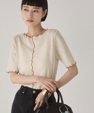 WEGO 【ANGIE VINTAGE】シアーボーダーメロウトップス ベージュボーダー