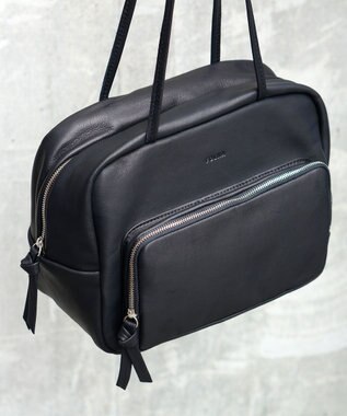 FOLNA RD ソフトレザーフロントポケットボストンバッグ ブラック