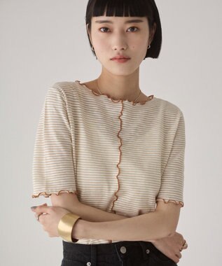 WEGO 【ANGIE VINTAGE】シアーボーダーメロウトップス ベージュボーダー