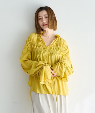 YECCA VECCA シャーリングギャザーリボンブラウス Yellow