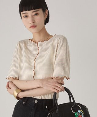 WEGO 【ANGIE VINTAGE】シアーボーダーメロウトップス ベージュボーダー