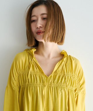 YECCA VECCA シャーリングギャザーリボンブラウス Yellow