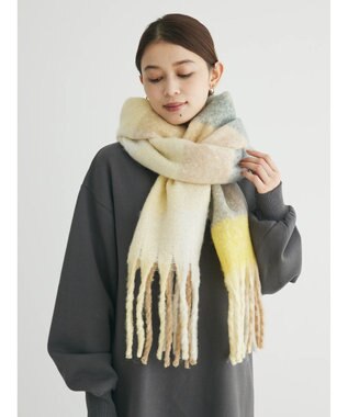 Green Parks ・ｆｕｒｒｙ　ｒａｔｅ　グラデーションチェックマフラー Yellow