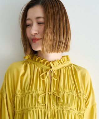 YECCA VECCA シャーリングギャザーリボンブラウス Yellow