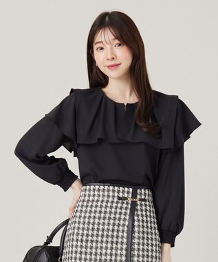 ANY SIS L 【洗える】スクエアラッフルカラー ブラウス ブラック