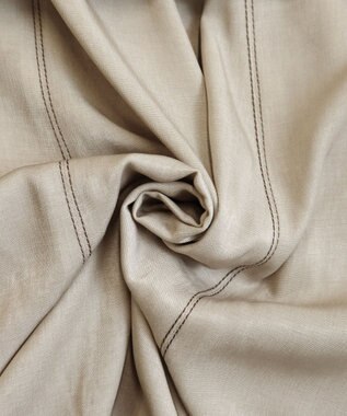 Tiaclasse 【洗える】パフスリーブ配色ステッチワンピース ベージュ