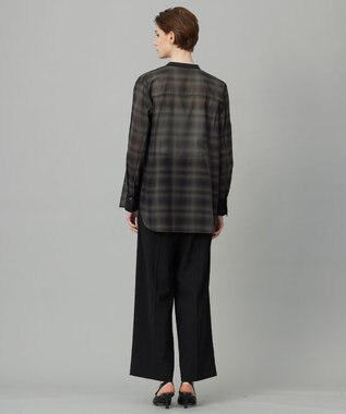 ICB 【洗える】シアーボイル バンドカラーシャツ オンブレーチェック