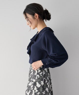 YECCA VECCA ラッフルブラウス Navy