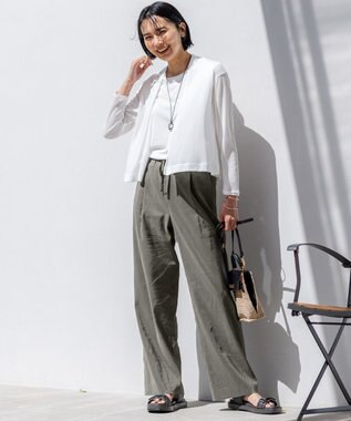 23区 【洗える】リネンレーヨンストレッチ ドロスト パンツ カーキ系