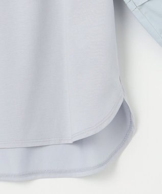 J.PRESS LADIES コンビジャージー フリルネック カットソー サックスブルー系