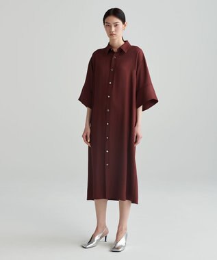 NAVE 【ReNAVE  洗える】アセテートギャバシャツドレス バーガンディ