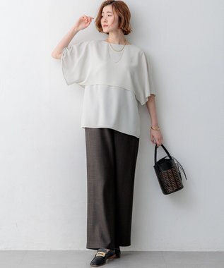 23区 【吸水速乾/UVカット/接触冷感】ストレッチジョーゼット  ケープデザイン カットソー ベージュ系