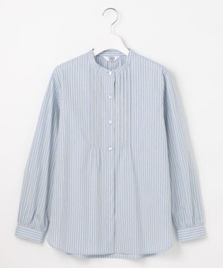 J.PRESS LADIES S 【洗える】BEZコットンナイロン ストライプ ピンタック ブラウス ブルー×イエローストライプ系1