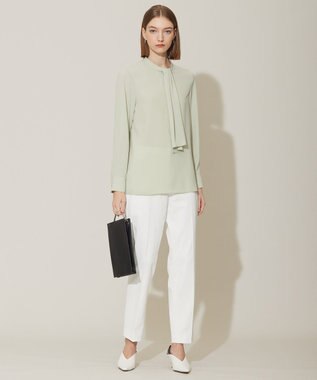 ICB 【WEB限定カラーあり・速乾・洗える】BackSatinAmunzen スカーフタイブラウス ピスタチオ系