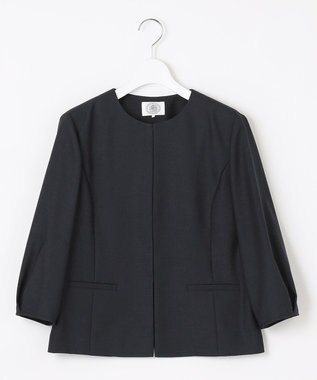 J.PRESS LADIES L 【洗える】FLAXASAオックス ノーカラー ジャケット ネイビー系