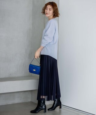 23区 【洗える】ウールカシミヤ Vネック ニット スカイブルー系