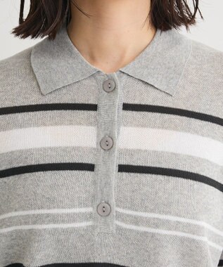 Green Parks 衿付き７分袖ニットプルオーバー Gray Mixture