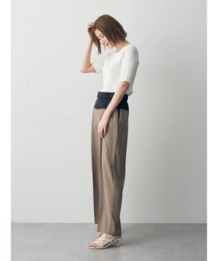 YECCA VECCA サテン切替ストレートパンツ Dark Beige